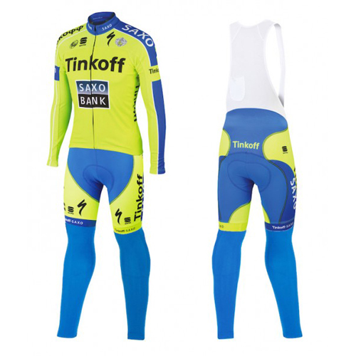 2016 Maillot Saxo Bank Tirantes Mangas Largas Amarillo Y Azul